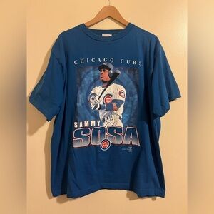 Vintage 90s 1998 Chicago Cubs Sammy Sosa MLB Baseball T Size XL *FLAWS*